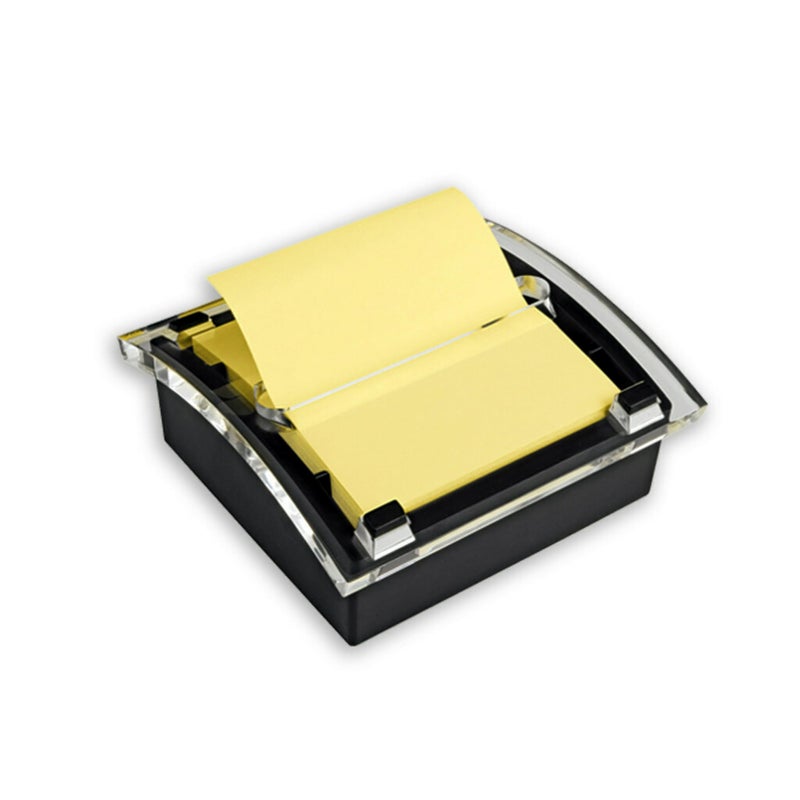 Post-it Note Dispenser, Sticky Note Holder, Black Base, Clear Top, Includes 50 Sheets of 3 in x 3 in Canary Yellow Pop-Up Notes, Classroom or Office Supplies - Image 1