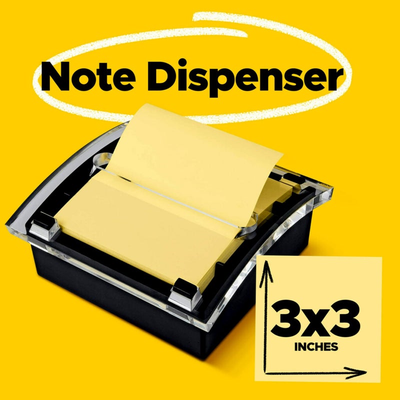 Post-it Note Dispenser, Sticky Note Holder, Black Base, Clear Top, Includes 50 Sheets of 3 in x 3 in Canary Yellow Pop-Up Notes, Classroom or Office Supplies - Image 3