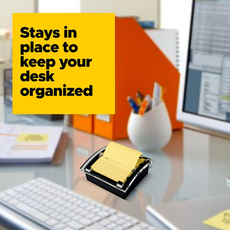 Post-it Note Dispenser, Sticky Note Holder, Black Base, Clear Top, Includes 50 Sheets of 3 in x 3 in Canary Yellow Pop-Up Notes, Classroom or Office Supplies - Image 4