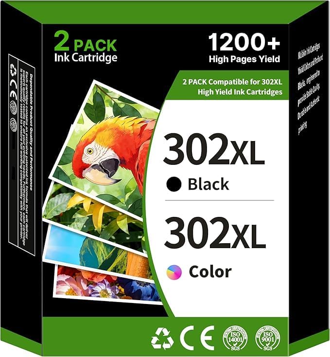 302XL Ink Cartridges Combo Pack Compatible for HP 302 302XL Ink Cartridges Black and Colour Compatible for Envy 4520 4527 4523 4524 Officejet 3835 5230 4650 Deskjet 3630 2130 3636 (2 Pack)