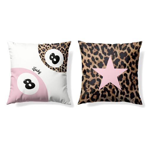 GTYNU Trendy Funky Cheetah Pink Y2K Luck 8 Ball Pillow Covers 18x18 Set of 2,Cheetah Leopard Lover Gifts for Women,Coquette Preppy Pillow Covers for Girls Room Dorm Apartment Decor - Image 1