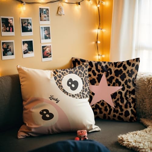 GTYNU Trendy Funky Cheetah Pink Y2K Luck 8 Ball Pillow Covers 18x18 Set of 2,Cheetah Leopard Lover Gifts for Women,Coquette Preppy Pillow Covers for Girls Room Dorm Apartment Decor - Image 2