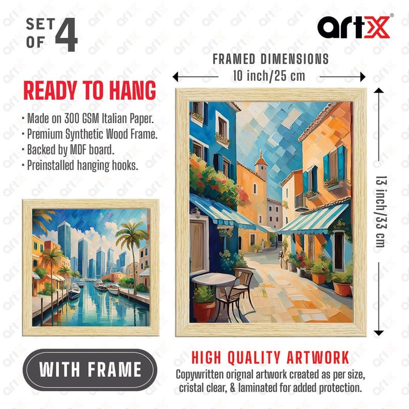 ArtX City Sunrise Paintings with Frame for Home Decoration Living RoomBedroom Office Dcor Framed Painting for Wall Decoration Abstract Multicolor Set of 4 - Image 4