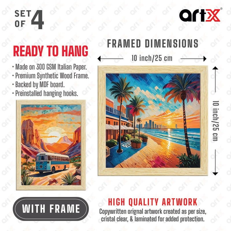 ArtX City Sunrise Paintings with Frame for Home Decoration Living RoomBedroom Office Dcor Framed Painting for Wall Decoration Abstract Multicolor Set of 4 - Image 3
