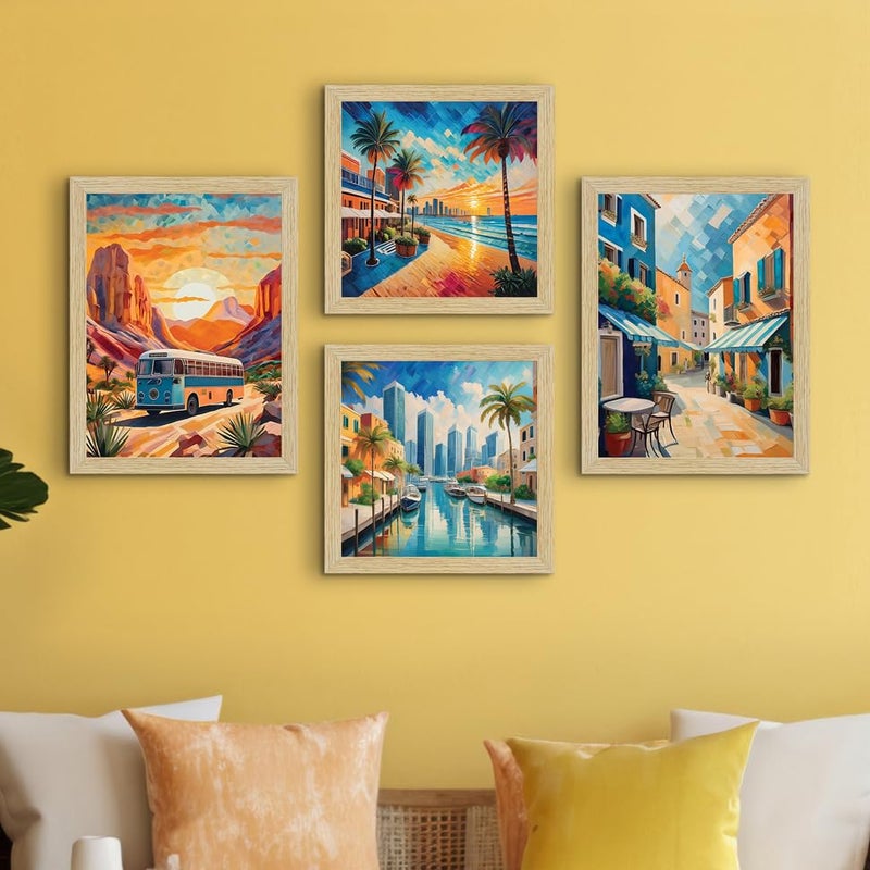 ArtX City Sunrise Paintings with Frame for Home Decoration Living RoomBedroom Office Dcor Framed Painting for Wall Decoration Abstract Multicolor Set of 4 - Image 5
