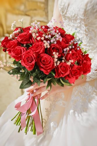 Luyue 10PCS Artificial Roses Flower with Stems Slik Fake Flowers Bouquet Realistic Long Stem Faux Rose for Valentines Day Wedding Home Decor - Image 4