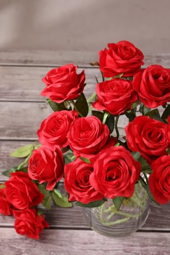 Luyue 10PCS Artificial Roses Flower with Stems Slik Fake Flowers Bouquet Realistic Long Stem Faux Rose for Valentines Day Wedding Home Decor - Image 3