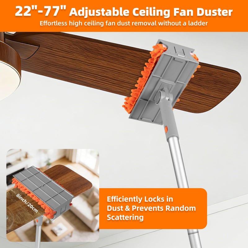 LOVECO Ceiling Fan Cleaner Duster with 6 Ft/77'' Extension Pole Multi-Functional Chenille Duster Cleaner Kit for Cleaning Fan Blade, Baseboard, Blind, Cobweb, High Ceiling Walls - Reusable & Machine Washable - Image 2
