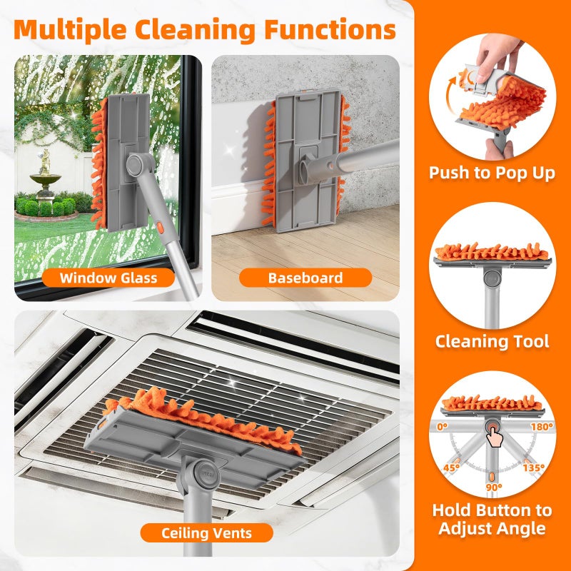 LOVECO Ceiling Fan Cleaner Duster with 6 Ft/77'' Extension Pole Multi-Functional Chenille Duster Cleaner Kit for Cleaning Fan Blade, Baseboard, Blind, Cobweb, High Ceiling Walls - Reusable & Machine Washable - Image 3