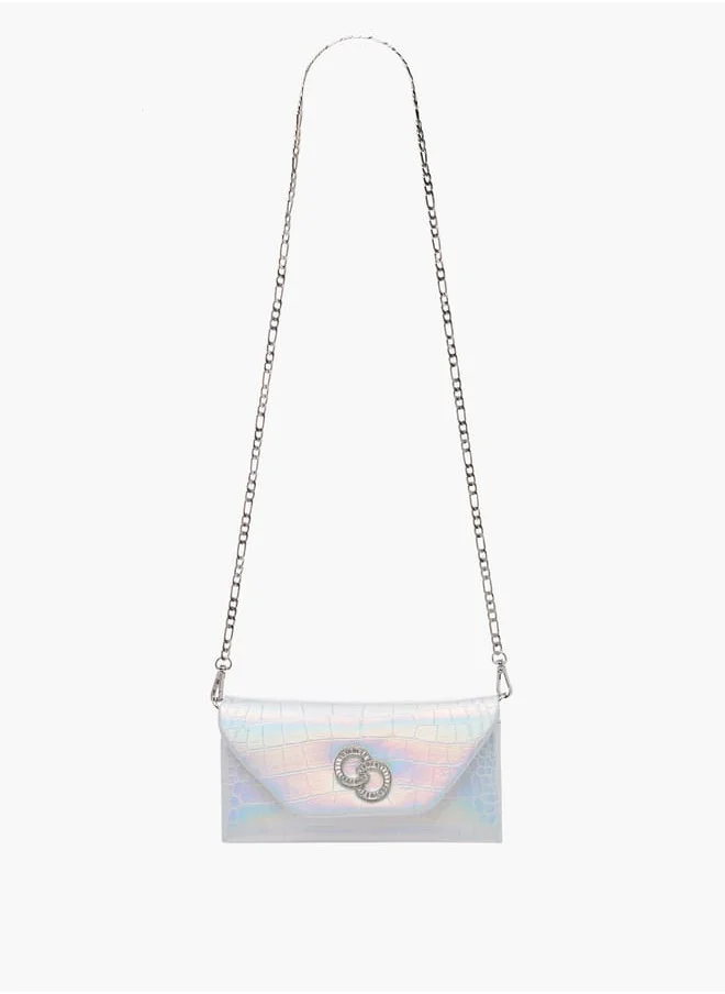 سيليست Women Embellshed Crossbody Bag with Chain Strap and Flap Closure