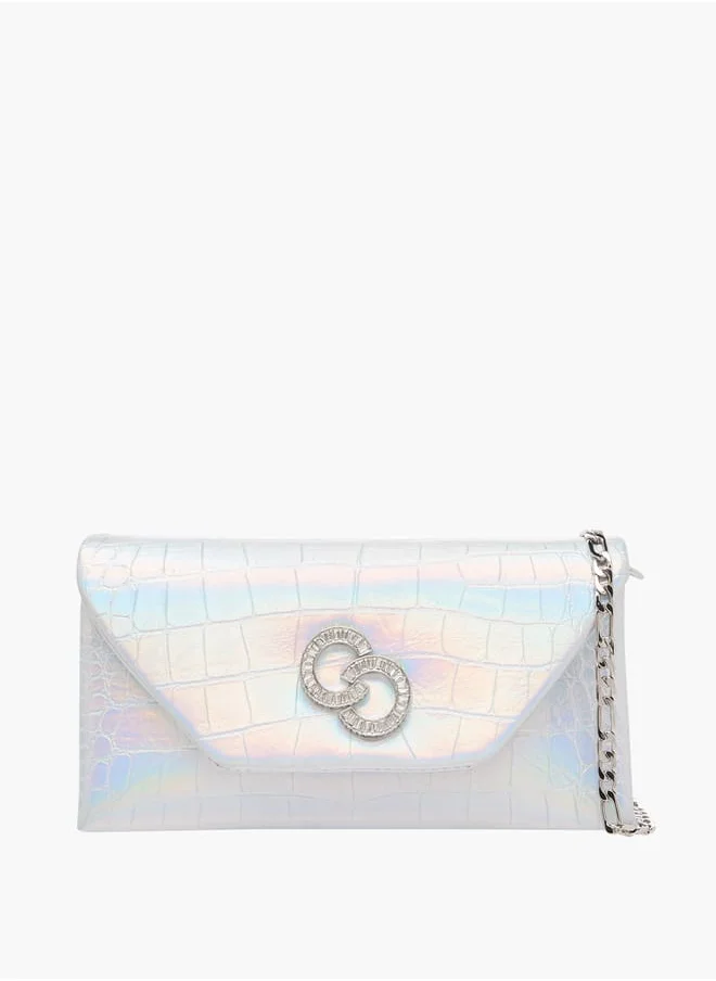 سيليست Women Embellshed Crossbody Bag with Chain Strap and Flap Closure