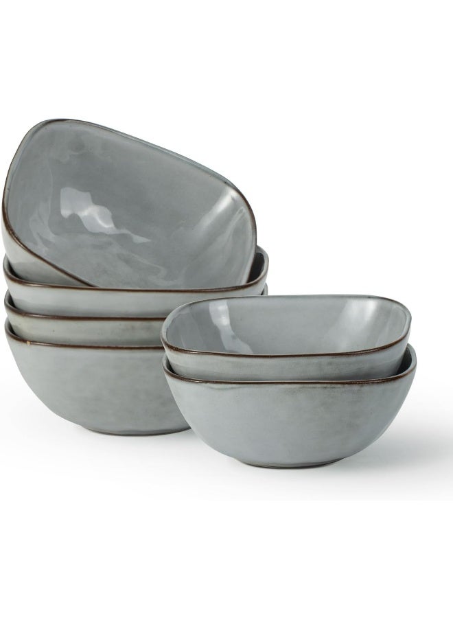 Famiware Ocean 6 Piece Reactive Glaze Square Bowls Set, Serving Bowl for Cereal, Soup, Rice, Pasta, Scratch Resistant, Microwave & Dishwasher Safe, Grey  - Image 1