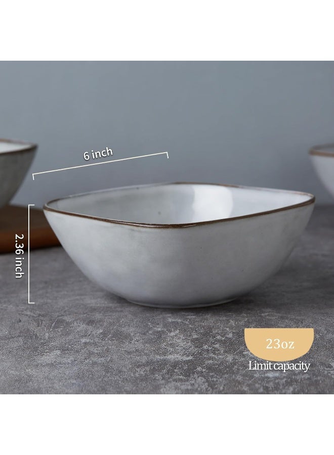 Famiware Ocean 6 Piece Reactive Glaze Square Bowls Set, Serving Bowl for Cereal, Soup, Rice, Pasta, Scratch Resistant, Microwave & Dishwasher Safe, Grey  - Image 2