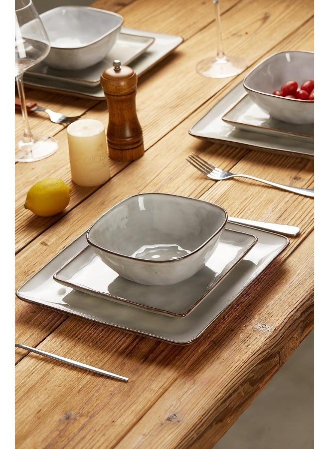 Famiware Ocean 6 Piece Reactive Glaze Square Bowls Set, Serving Bowl for Cereal, Soup, Rice, Pasta, Scratch Resistant, Microwave & Dishwasher Safe, Grey  - Image 3