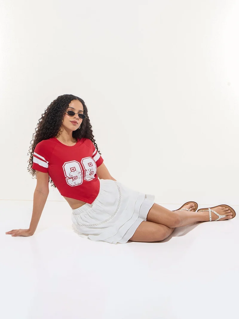 Outzidr  Red Crew Neck Graphic Tshirt for Women | Best Price UAE