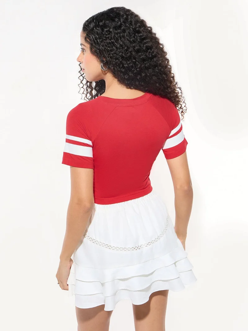 Outzidr  Red Crew Neck Graphic Tshirt for Women | Best Price UAE