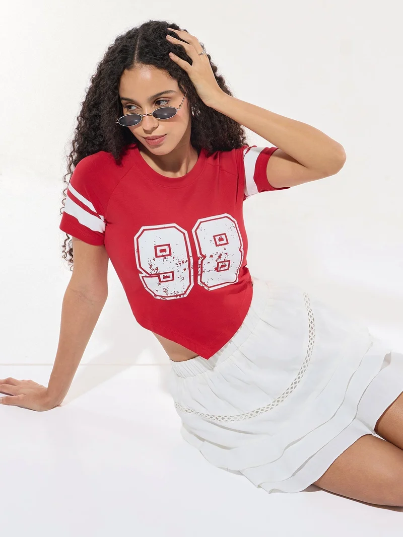 Outzidr  Red Crew Neck Graphic Tshirt for Women | Best Price UAE