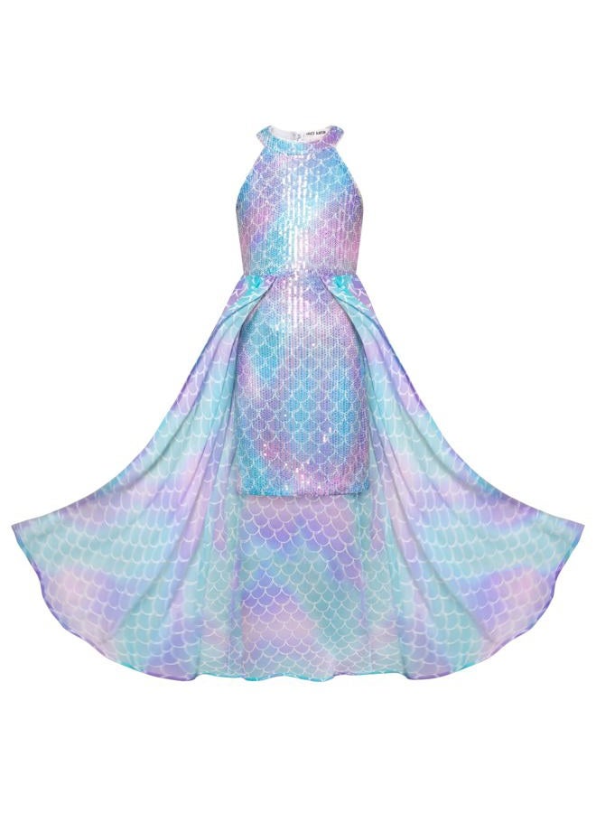 GRACE KARIN Girls Halter Neck Sequin Dress 6-14Y Kids Fancy Formal Party Prom Sparkly Pageant Birthday Graduation Dresses, Mermaid, 10-12 Years - Image 1