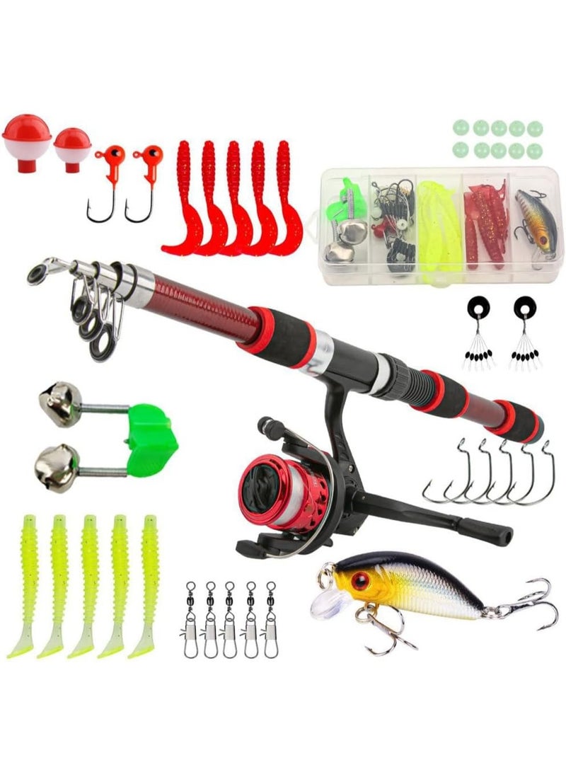 YelaJoy Fishing Rod & Reel Combo Set, 1.8m Telescopic Fishing Pole with Spinning Reel, Lures, Hooks, Swivel Snaps Tackle Kit for Beginner Freshwater Saltwater - Image 1