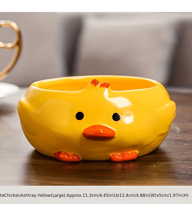 منفضة سجائر بطة سيراميك أصفر، زينة مكتبية، سهلة التنظيف، مناسبة لغرفة المعيشة والمكتب - Image 5