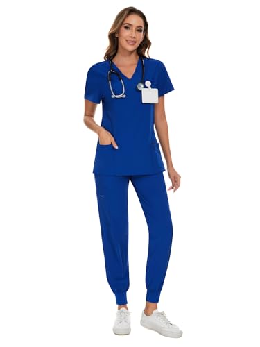 COZYFIT Scrubs for Women Set - Stretch V-Neck Scrub Top & Jogger Pant with 8 Pockets, Yoga Waistband, Anti Wrinkle, Slim Fit Women Scrubs - Image 2