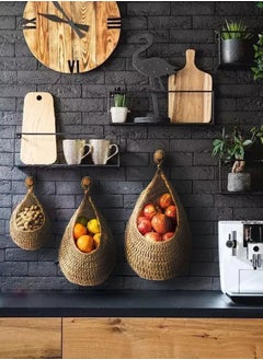 TARZ Wall Hanging Basket Jute Onion Basket Hanging for Pantry Teardrop Potato Garlic Onion Storage Boho Wall Baskets for Kitchen Bohemian Handwoven Wall Mount Fruit or Veggie Basket Decoration  - Image 2
