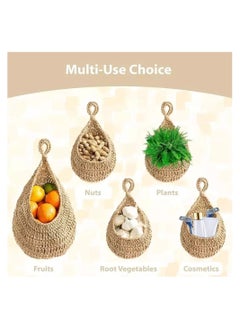 TARZ Wall Hanging Basket Jute Onion Basket Hanging for Pantry Teardrop Potato Garlic Onion Storage Boho Wall Baskets for Kitchen Bohemian Handwoven Wall Mount Fruit or Veggie Basket Decoration  - Image 3