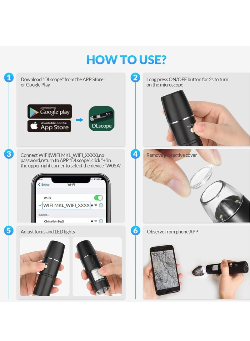 Captaintech Wireless Handheld Digital Microscope, Portable 50x -2000x Magnification with 360 Rotate Stand Compatible with iOS/Android iPhone, iPad for Kids Adults - Image 4