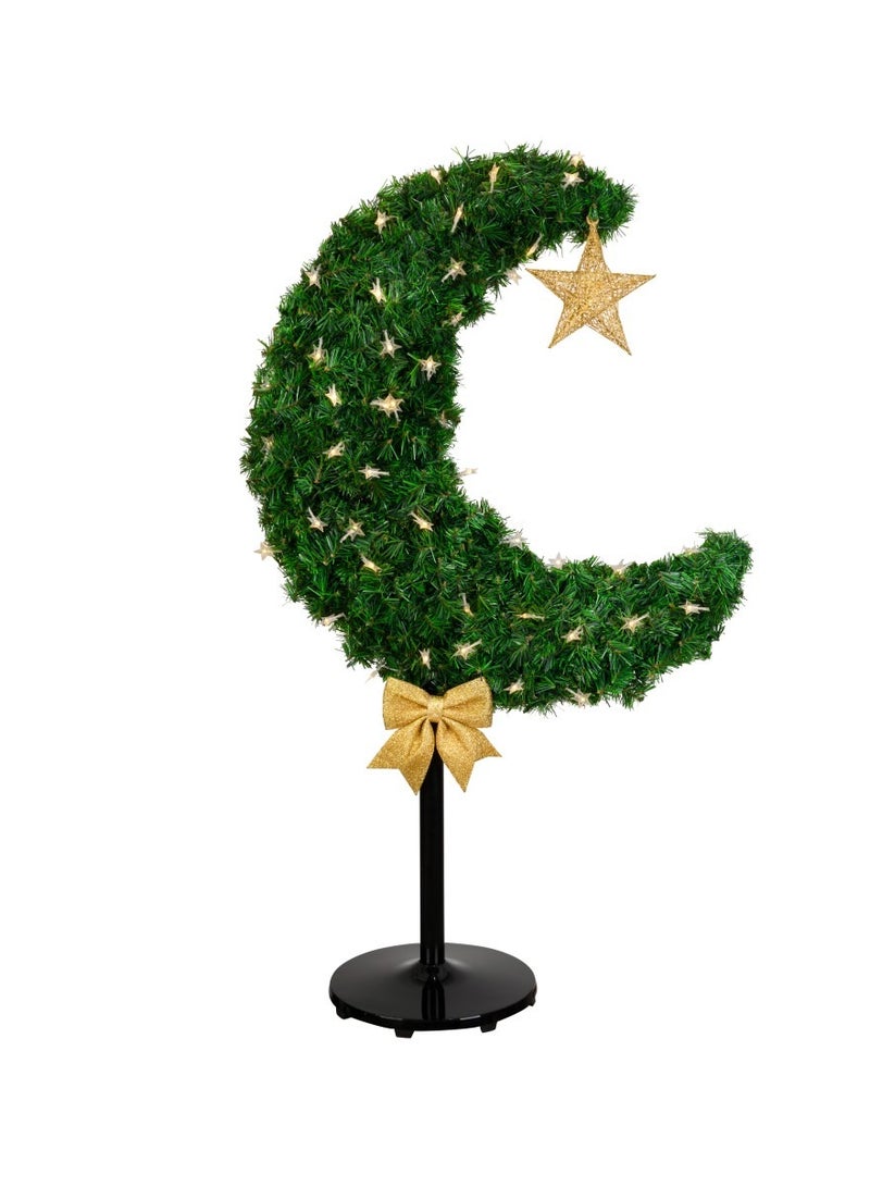 هلالفل حامل شجرة ديكور أخضر من هلال فول مع أضواء LED | ديكور معدني داخلي لغرفة النوم، غرفة المعيشة، الصالة | مثالي لرمضان، عيد الفطر، حفلات الزفاف، والذكرى السنوية | ارتفاع 120 سم | أخضر - Image 1