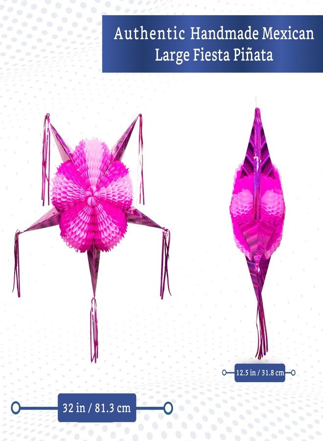 FIESTA WRAPS Pink Mexican Piñata (Large 32 inches) - Authentic Handmade Foldable Large Pinata for Birthday Party - All Pink Star Pinata - Piñatas para Cumpleaños - Fiesta Piniata - Cinco de Mayo Pinatas - Image 2
