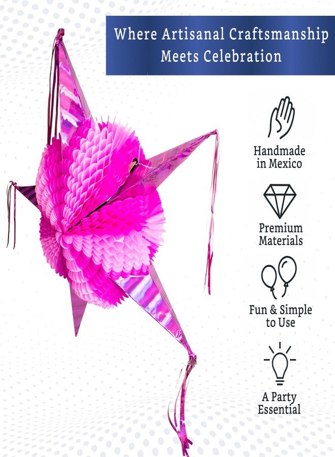 FIESTA WRAPS Pink Mexican Piñata (Large 32 inches) - Authentic Handmade Foldable Large Pinata for Birthday Party - All Pink Star Pinata - Piñatas para Cumpleaños - Fiesta Piniata - Cinco de Mayo Pinatas - Image 3
