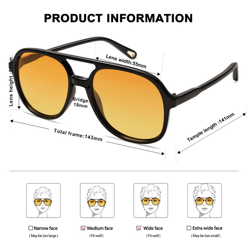 SOJOS Retro Polarized Aviator Sunglasses for Women Men Classic 70s Vintage Trendy Square Aviators SJ2174, Black/Dark Yellow Tint - Image 4