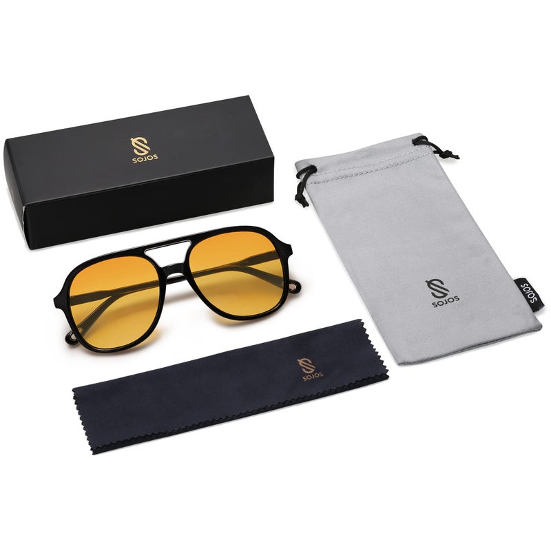 SOJOS Retro Polarized Aviator Sunglasses for Women Men Classic 70s Vintage Trendy Square Aviators SJ2174, Black/Dark Yellow Tint - Image 5