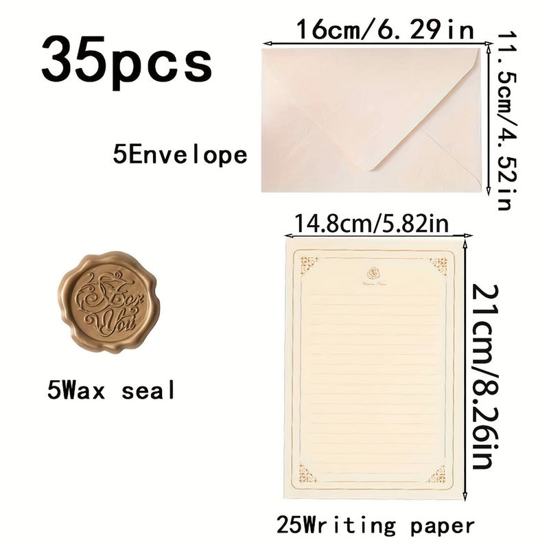 Yellow 35 Piece Tree Textured Envelope Stationery Set With 5 Wax Seals - Image 3