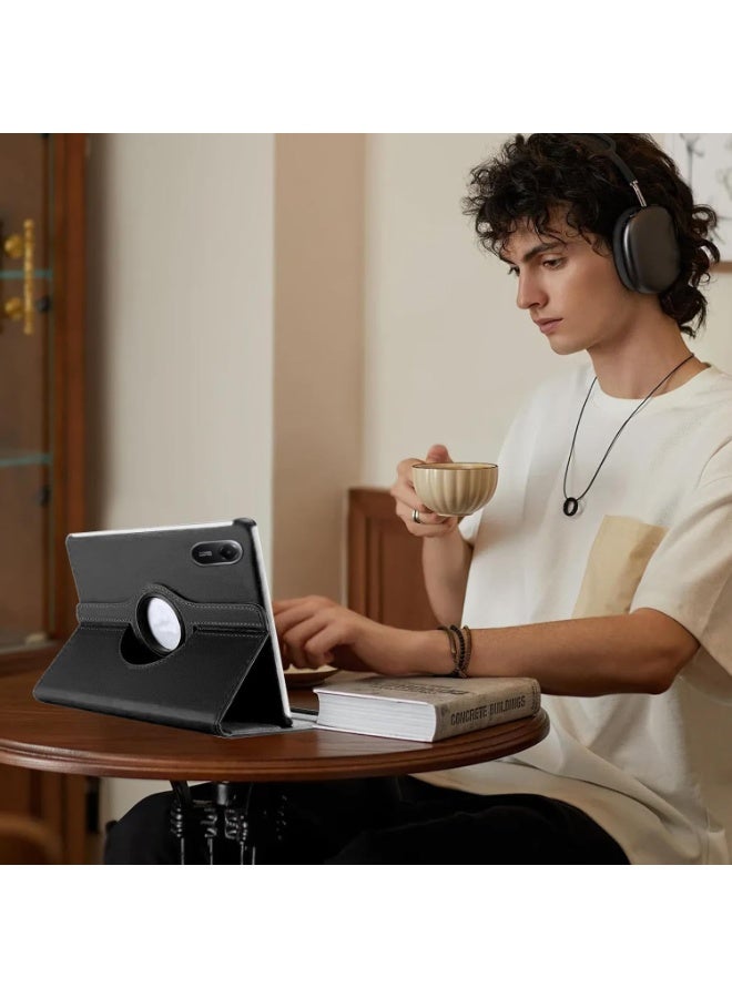 غطاء متوافق مع Redmi Pad 2 مقاس 11 بوصة 2025، غطاء نحيف دوار متعدد الزوايا 360° مع خاصية الاستيقاظ والنوم التلقائي من جلد PU وظهر صلب مقاوم للصدمات (أسود) - Image 2