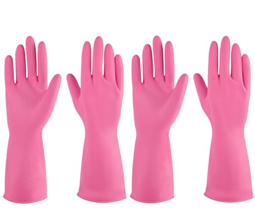 IUCGE Pink XL Rubber Gloves for Kitchen Dishwashing Cleaning - Image 1