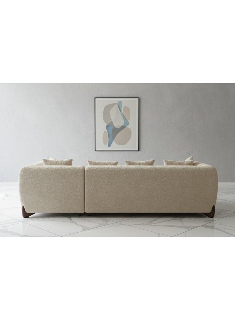 أريكة زاوية حديثة بشكل حرف L مع تشيز على الجهة اليسرى، بقماش بوكليه شينيه محبّب بلون بيج | إسفنج عالي المرونة بكثافة 30 لتحقيق راحة بدرجة 3 نجوم | أريكة زاوية معاصرة تتسع لستة أشخاص لغرفة المعيشة - Image 5