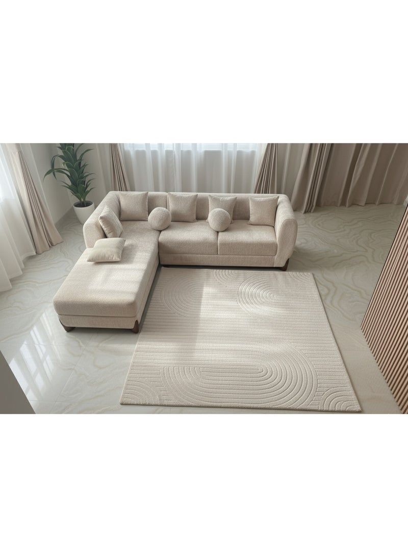 أريكة زاوية حديثة بشكل حرف L مع تشيز على الجهة اليسرى، بقماش بوكليه شينيه محبّب بلون بيج | إسفنج عالي المرونة بكثافة 30 لتحقيق راحة بدرجة 3 نجوم | أريكة زاوية معاصرة تتسع لستة أشخاص لغرفة المعيشة - Image 2