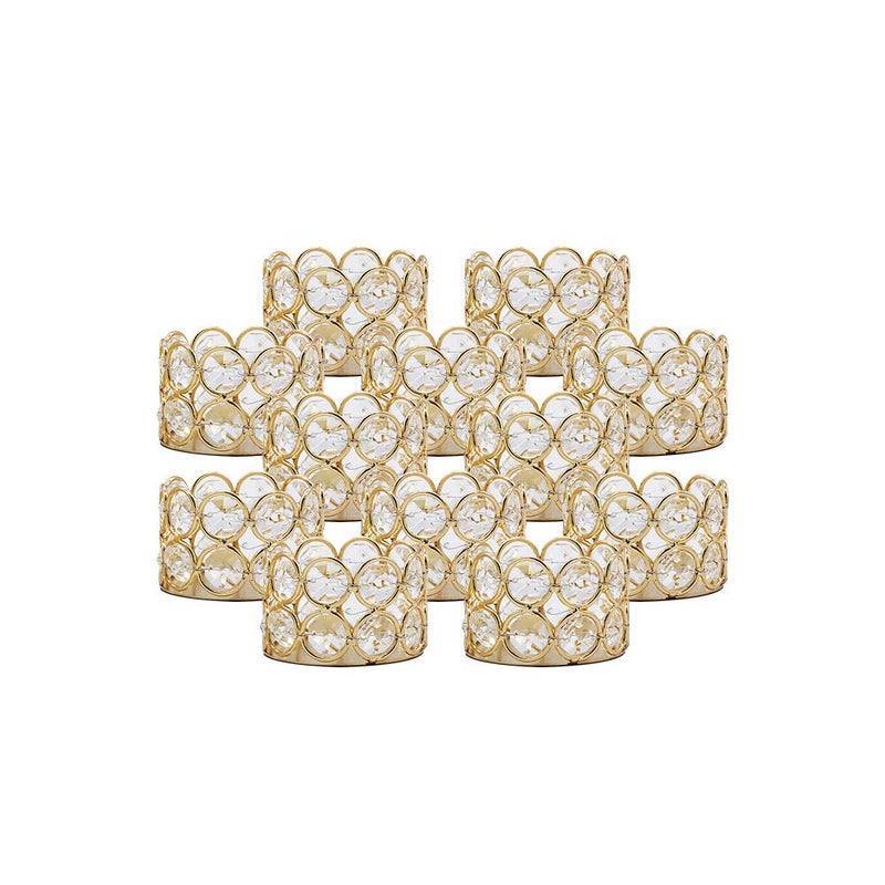VINCIGANT Pack of 12 Gold Crystal Tea Light Candle Holders for Wedding Home Table Centerpiece Decoration Gifts Boxed Candle Excluded