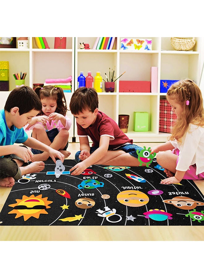 YelaJoy 44Pcs Outer Space Felt Story Board Set 3.5 Ft Solar System Universe Storytelling Flannel Interactive Play Kit with Hooks Astronaut Planets Alien Galaxy Reusable Wall Hanging Gift for Boys Girls - Image 2