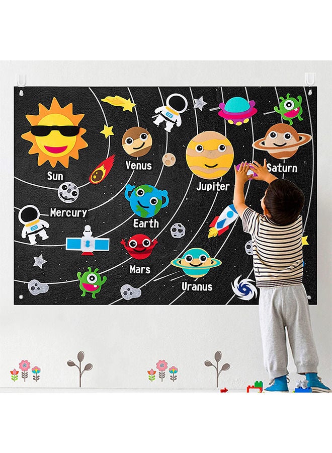 YelaJoy 44Pcs Outer Space Felt Story Board Set 3.5 Ft Solar System Universe Storytelling Flannel Interactive Play Kit with Hooks Astronaut Planets Alien Galaxy Reusable Wall Hanging Gift for Boys Girls - Image 1