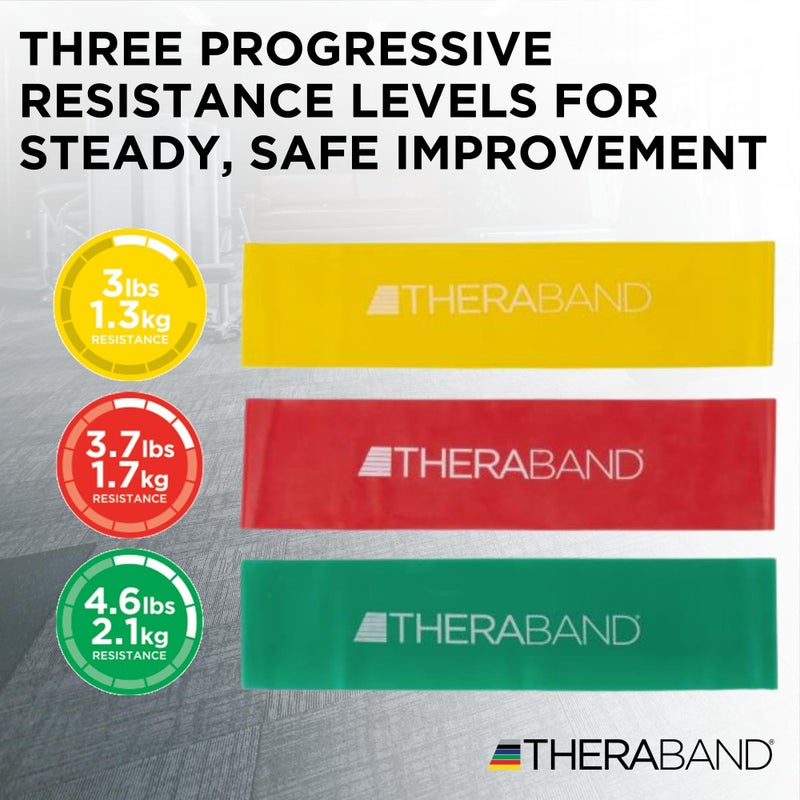 TheraBand مجموعة أحزمة المقاومة THERABAND، مجموعة للمبتدئين، أصفر، أحمر، أخضر، أحزمة مطاطية مرنة للتمارين والعلاج الطبيعي، أحزمة تدريب القوة للجزء العلوي والسفلي من الجسم - Image 2