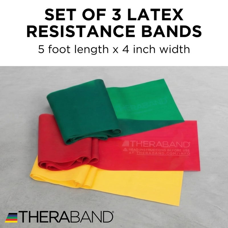 TheraBand مجموعة أحزمة المقاومة THERABAND، مجموعة للمبتدئين، أصفر، أحمر، أخضر، أحزمة مطاطية مرنة للتمارين والعلاج الطبيعي، أحزمة تدريب القوة للجزء العلوي والسفلي من الجسم - Image 3
