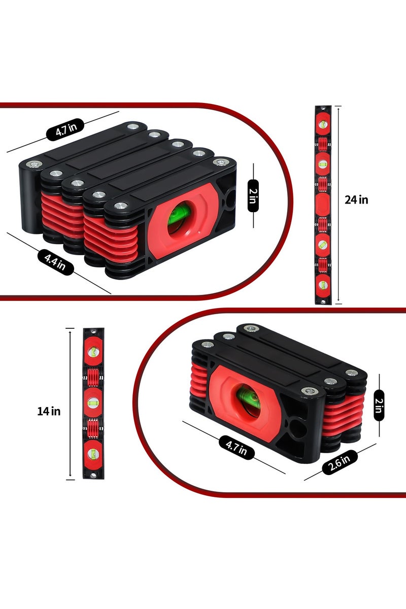 CMGTYYD. مقياس مستويات قابل للطي مقاس 14 بوصة، مقياس مستويات مطوية مغناطيسية، مقياس مستويات طوربيد متعدد الزوايا مع 3 فقاعات أفقية، 45 درجة / 90 درجة / 180 درجة، مقياس مستويات للرسومات والجدران والأنابيب - Image 2