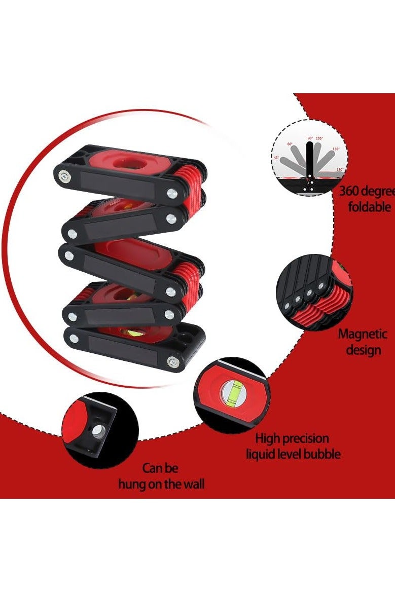CMGTYYD. مقياس مستويات قابل للطي مقاس 14 بوصة، مقياس مستويات مطوية مغناطيسية، مقياس مستويات طوربيد متعدد الزوايا مع 3 فقاعات أفقية، 45 درجة / 90 درجة / 180 درجة، مقياس مستويات للرسومات والجدران والأنابيب - Image 3