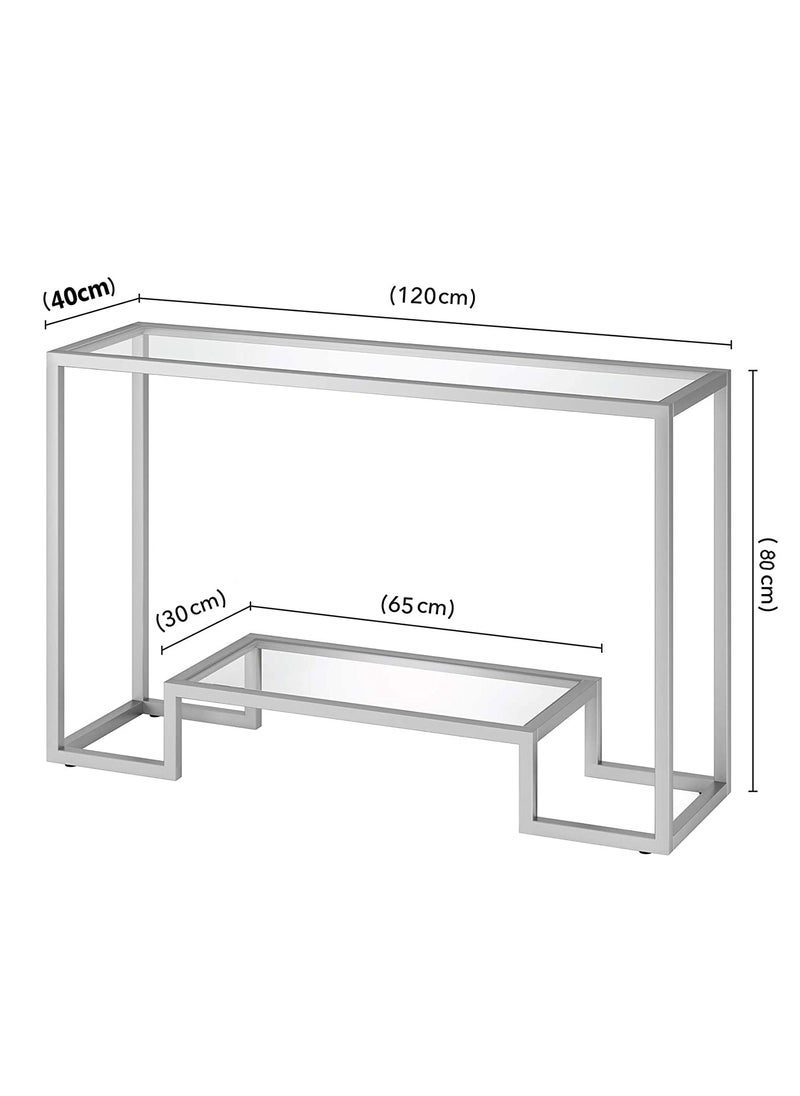 LINGWEI Metal Console Table with Clear Glass Surface and Shelf Silver 120x80x40cm  - Image 4