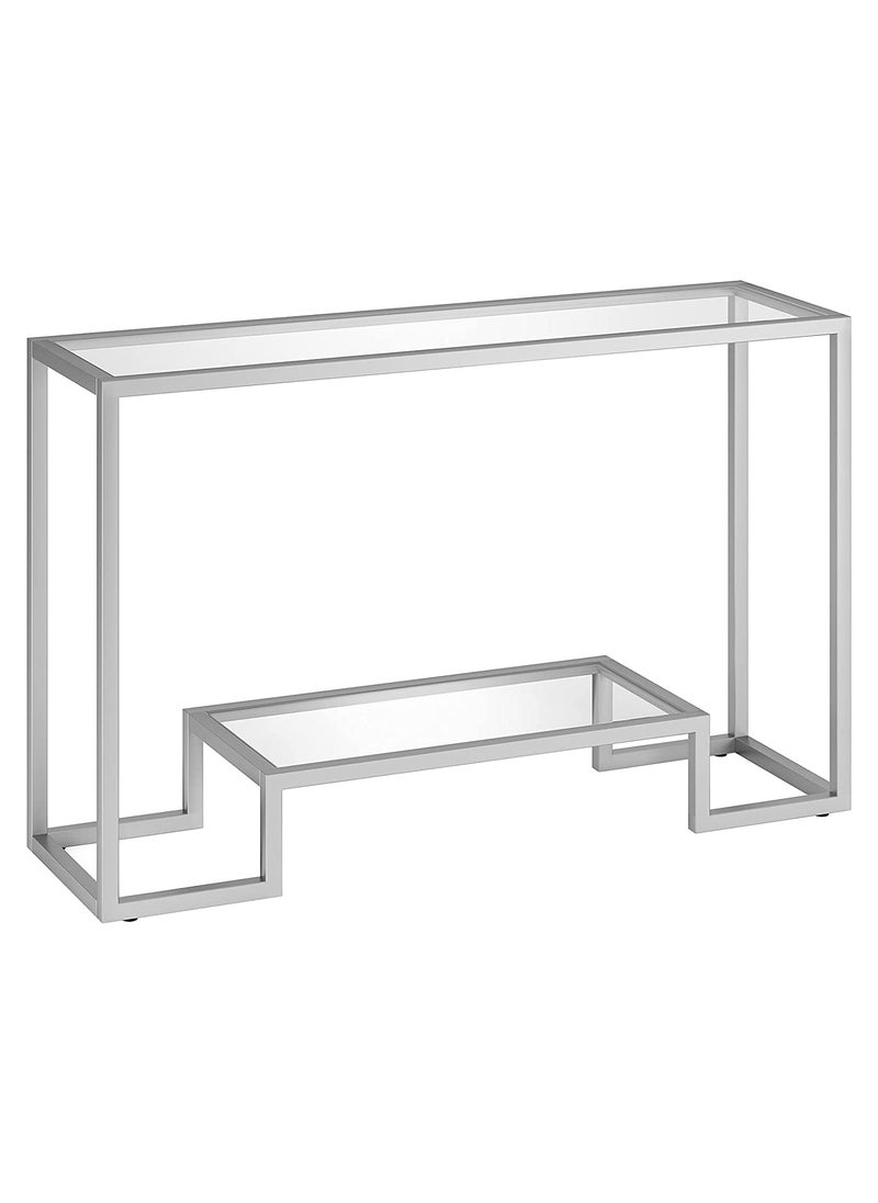 LINGWEI Metal Console Table with Clear Glass Surface and Shelf Silver 120x80x40cm  - Image 5