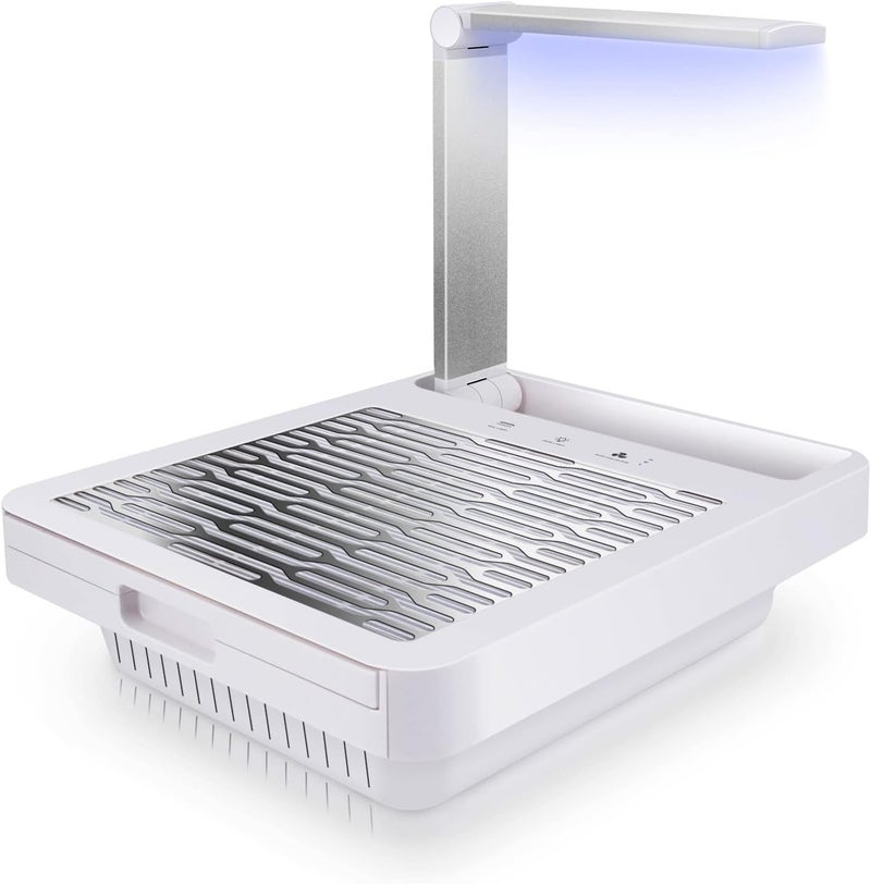 I·B·N G Nail Dust Collector with Lamp, Professional Nail Vacuum Dust Collector Suction Extractor Fan Manicure Machine for Acrylic Nail Gels Dip Removal, White