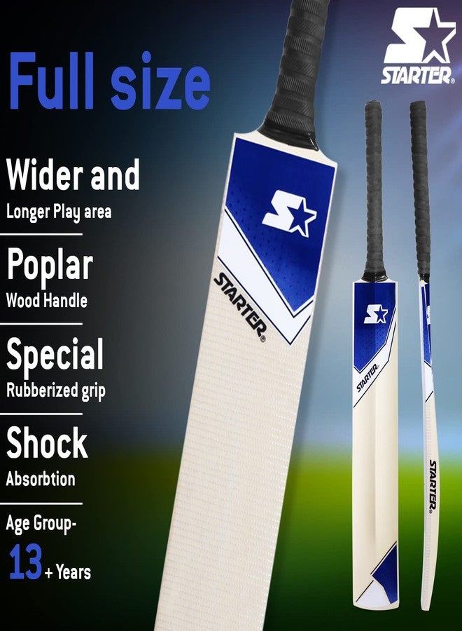Starter Poplar Willow Cricket Bat with Poplar Handle Wood for Tennis Ball- 13+ Years Kids- Full Size - Blue & White - Image 4
