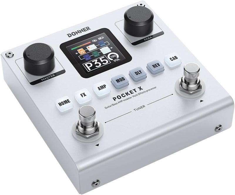 Donner Pocket-X Multi Effects Guitar Pedal - Guitar/Bass AMP Modeler with 6 Effects Modules, 80 Presets, and 20 IRs - Image 1